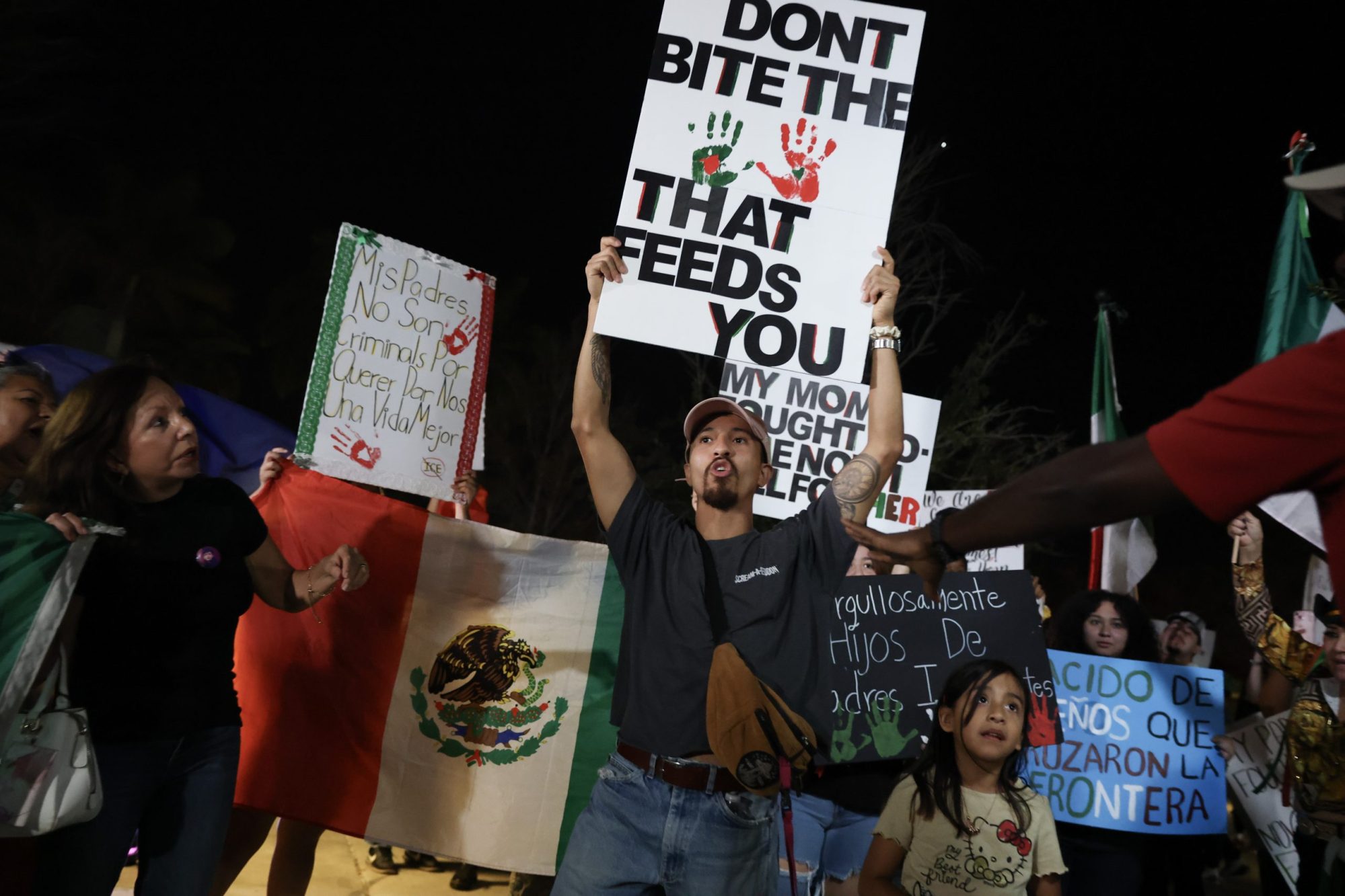 Supporters of immigrants' rights protest against U.S. President Donald Trump's immigration policies on February 07, 2025 in Homestead, Florida. Photo by Joe Raedle/Getty Images